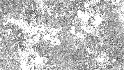 Abstract grunge texture with distressed concrete-like surface in monochrome grayscale tones. Design rough, weathered, and uneven speckled patterns. Worn stone, peeling paint, or eroded wall surfaces.