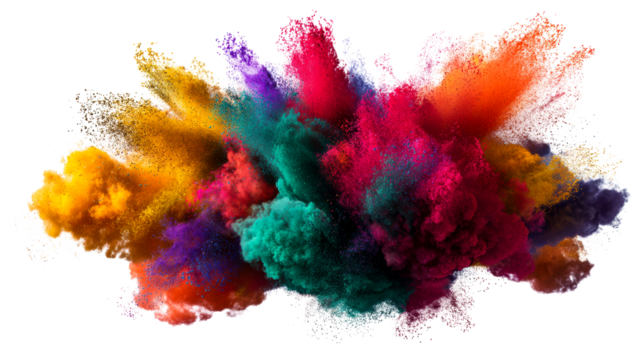 Explosion of vibrant colored powder against a white background, cut out transparent - Powered by Adobe