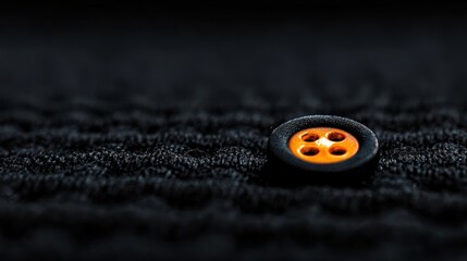 A black button with an orange center.