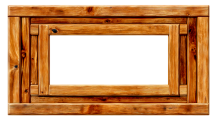 Layered Textured Wooden Frame with Natural Grain and Knots, cut out transparent