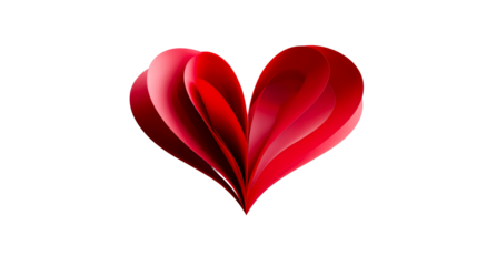Abstract Red Paper Heart Shape Folded from Multiple Layers, cut out transparent