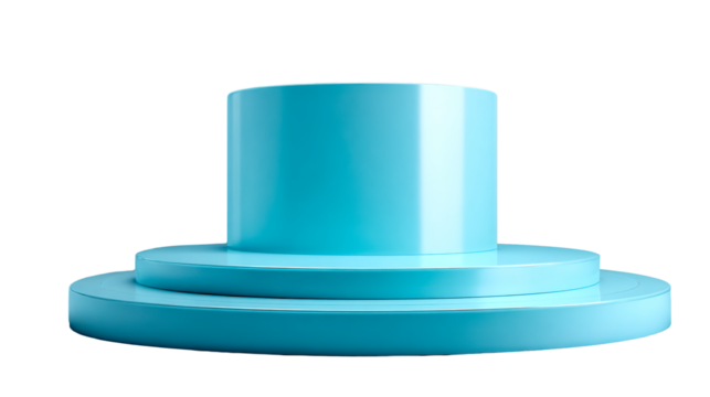 Turquoise Cylinder and Circular Platform Stages on Light Blue Surface, cut out transparent