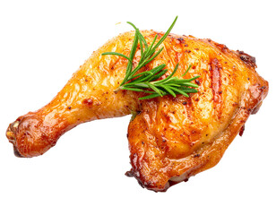  Juicy grilled chicken thigh with herbs on white background PNG