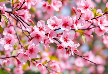 Fototapeta premium Realistic vector illustration of pink cherry blossoms in full bloom, perfect for spring greeting cards or wedding invitations, spring background, greeting card