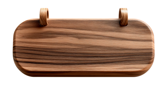 Wooden plank with hanging loops against a white background, cut out transparent