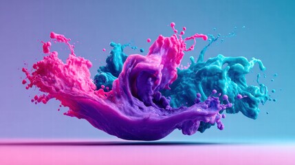 Colorful paint splash in dynamic motion against a vibrant gradient background, abstract and creative.