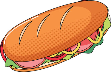 vector illustration of sub sandwich isolated on white
