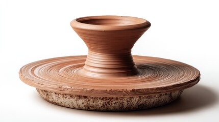 Clay pot being shaped on a pottery wheel