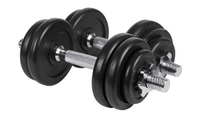 Black dumbbells, fitness equipment, weightlifting on transparent background