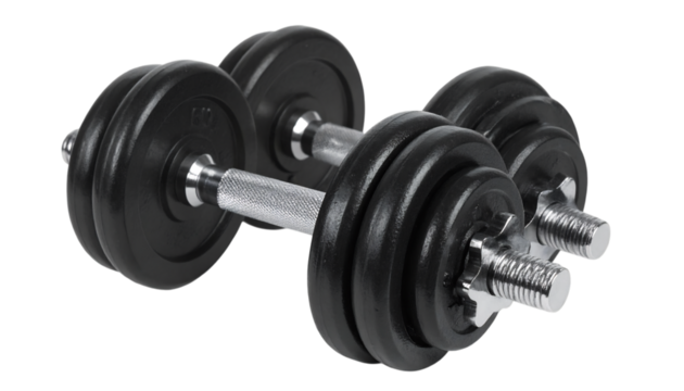 Black dumbbells, fitness equipment, weightlifting on transparent background