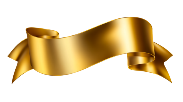 Metallic Gold Ribbon Scroll With Subtle Highlights, cut out transparent