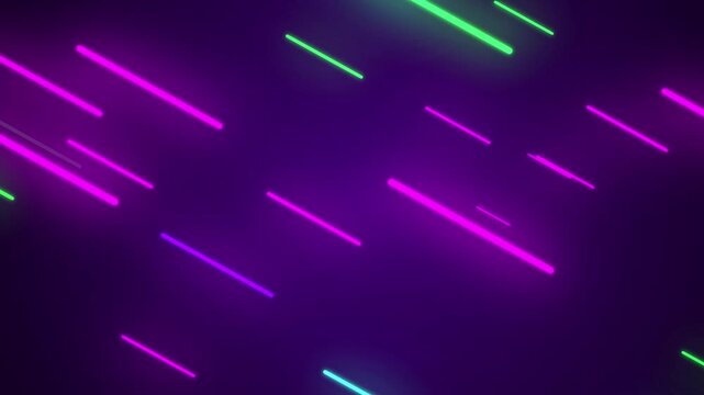 Animated neon streaks glowing abstract background in various vibrant colors on purple
