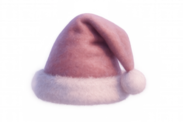 Pink santa claus hat with white fur trim floating on a transparent background, perfect for christmas projects