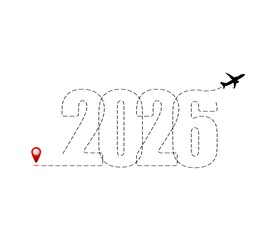 Merry Christmas and Happy New Year concept, destination with 2026 itinerary. New Year s trip logo