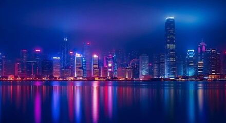 Fototapeta premium Colorful Night Cityscape Reflection.