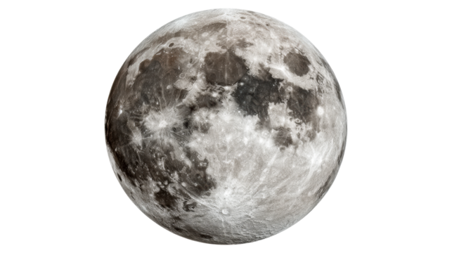 Detailed Lunar Surface Texture Isolated on White Background, cut out transparent