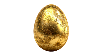 Ornate Golden Egg with Intricate Floral and Butterfly Embossments, cut out transparent