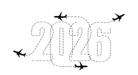 Merry Christmas and New Year concept. The route of the aircraft in 2026.