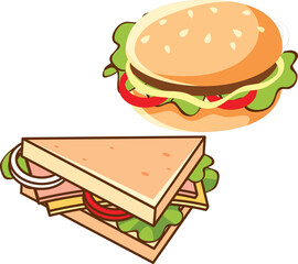 hamburger and sandwich isolated on white