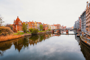 Gdansk with Motlawa river in Poland. Old town colourful house