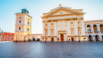 Fototapeta premium Warsaw old city center near Vistula river. Observation Terrace on the Bell Tower of St. Anne's Church