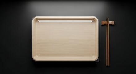 Empty Wooden Sushi Tray with Chopsticks on Dark Background