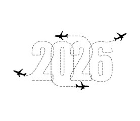 Merry Christmas and New Year concept. The route of the aircraft in 2026.