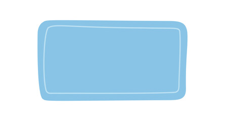 Hand drawn blue organic rectangle shape with a fluid form. Blob label and banner frame for text. Soft blue background as a modern abstract element in simple visual template.