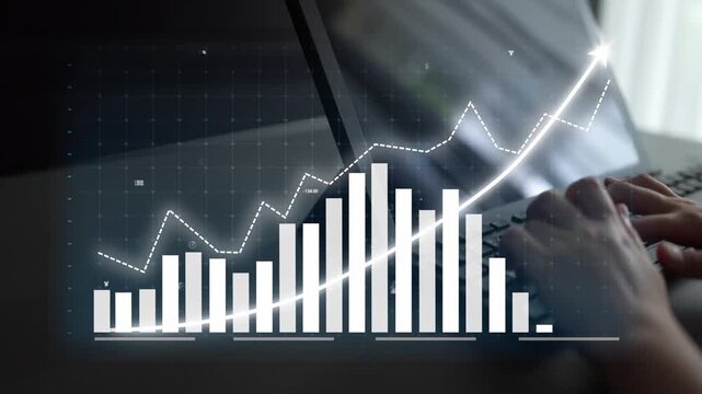 A visually appealing graph displays a strong upward trend in growth, incorporating financial symbols, perfect for illustrating business success and analysis. Copula