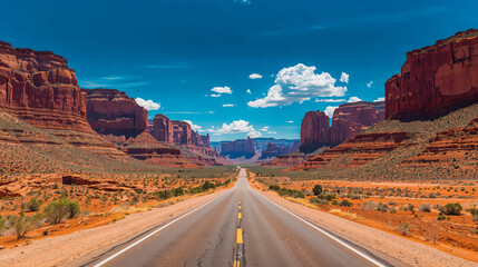 Fototapeta premium Scenic desert road through red rock landscape