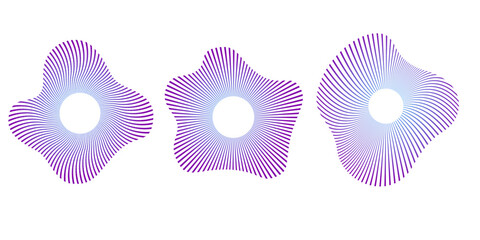 Concentric ripple wave icons set. Broken circle line elements depicting sound, vibration, sonar, speaker, equalizer, and ultrasonic echo symbols for modern music and tech designs.