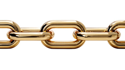 Obraz premium Heavy gold chain links connected with shiny metal texture on a white background, cut out transparent