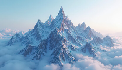 Surreal landscape of a mountain range shaped like a digital soundwave, where peaks resemble audio frequencies. The sky and mountains are designed with liquid marble patterns, blending pastel and metal