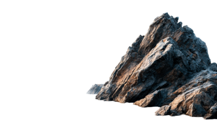 Rugged rocky coastline with textured surface and dramatic shadows, cut out transparent