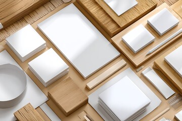 Organized, modern workspace with wood and white