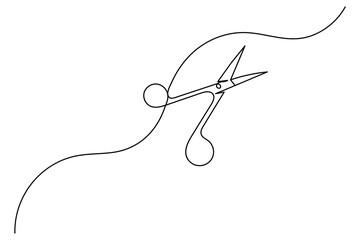 Obraz premium Modern scissors continuous line minimalist outline vector illustration 