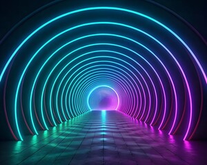 Futuristic tunnel with neon lights, creating an abstract and captivating background