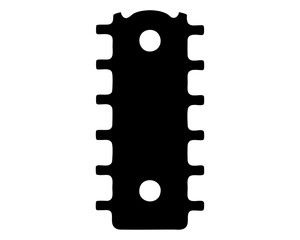 Abstract black shape with rounded extensions and two circular cutouts, isolated design