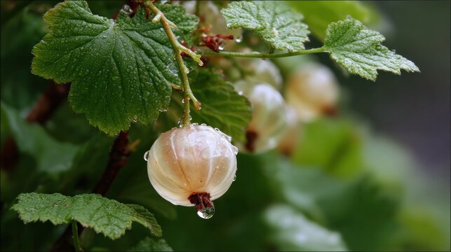 Close-up of dewy white currant