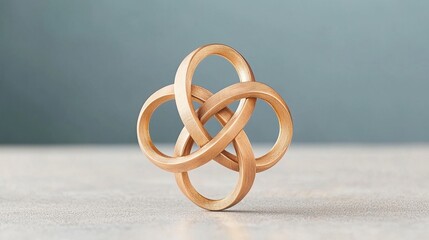 A gold-colored knot-like design on a gray surface.