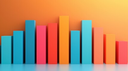 A 3D rendering of a bar graph with orange bars against a gradient orange background.