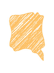 Wavy orange crayon scribble speech bubble has organic sketch style and diagonal message form. This bubble uses scribble and sketch to create a freehand organic look. Graphic for abstract message