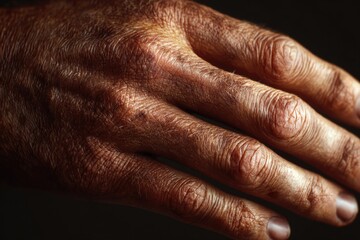 Fototapeta premium A detailed macro image of an elderly person's hand, showing skin texture and wrinkles.