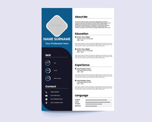 CV Template Design Creative Resume Template. Stylish Dark Gray And Blue Design Sample. Creative shape CV Template.
