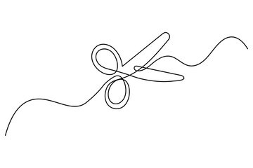 Modern scissors continuous line minimalist outline vector illustration
