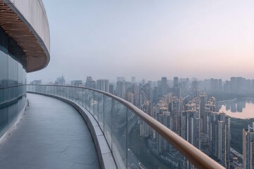 Obraz premium Curved balcony overlooking cityscape at dawn
