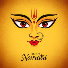 Illustration of durga maa face with red eyes and nose ring for happy navratri