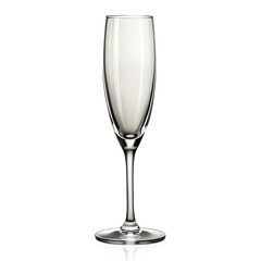 Empty clear champagne flute glass, isolated on transparent background