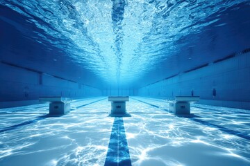 Underwater view of a swimming pool, bright light