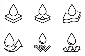 Waterproof icon set. Water resistant symbol. Water protection, vector illustration on white background